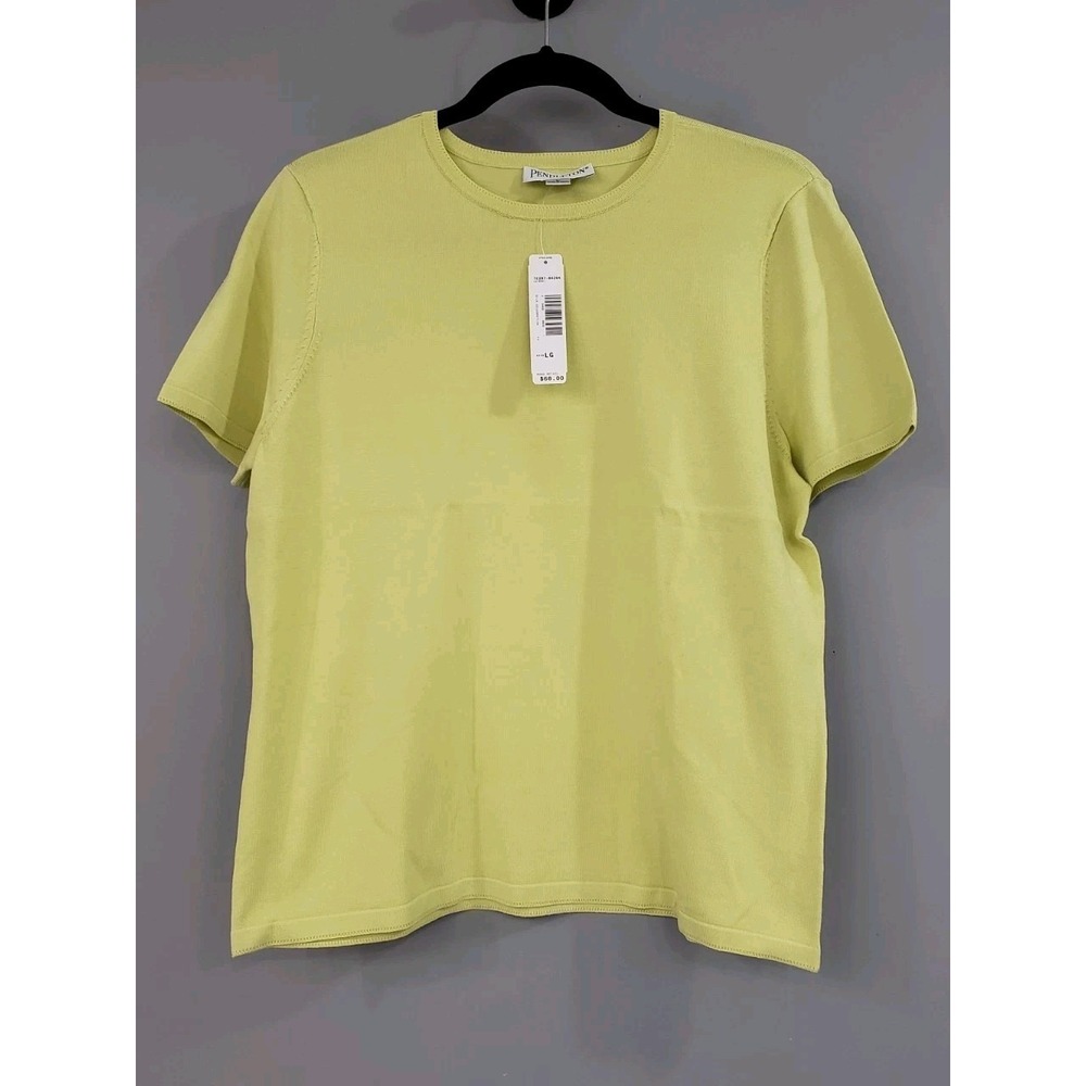 NEW $68 LARGE Pendleton Silk Blend Knit Top Short Sleeve Tshirt Green Light